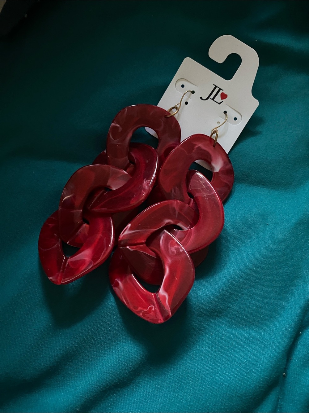 Red Marbled Link Statement Earrings